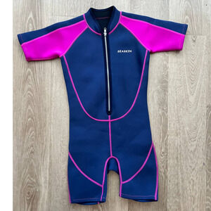 Seaskin Kids Size 8 Pink/Blue Scuba Suit